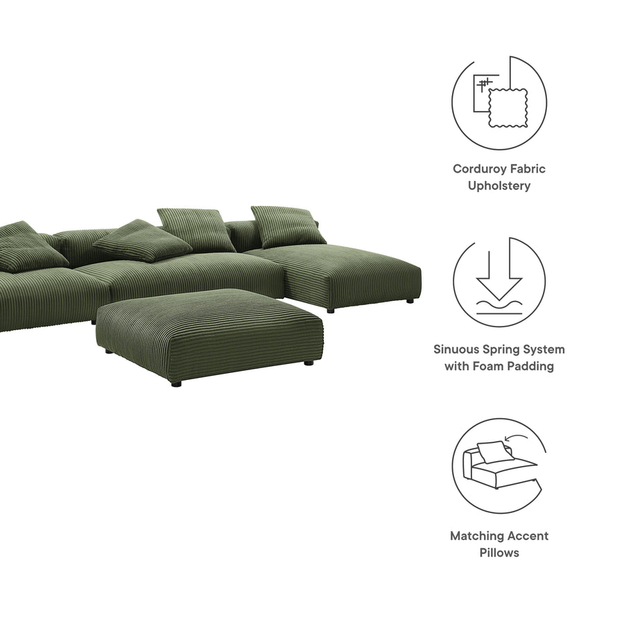 Reed 4-Piece Modular Corduroy Upholstered Sectional Sofa With Ottoman in Fern
