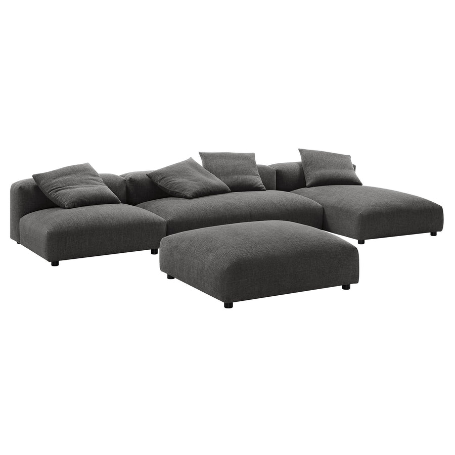 Reed 4-Piece Modular Upholstered Fabric Sectional Sofa With Ottoman in Charcoal