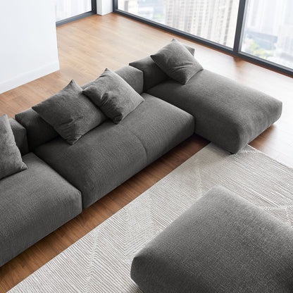 Solace 4-Piece Modular Upholstered Fabric Sectional Sofa With Ottoman by Furniture for America