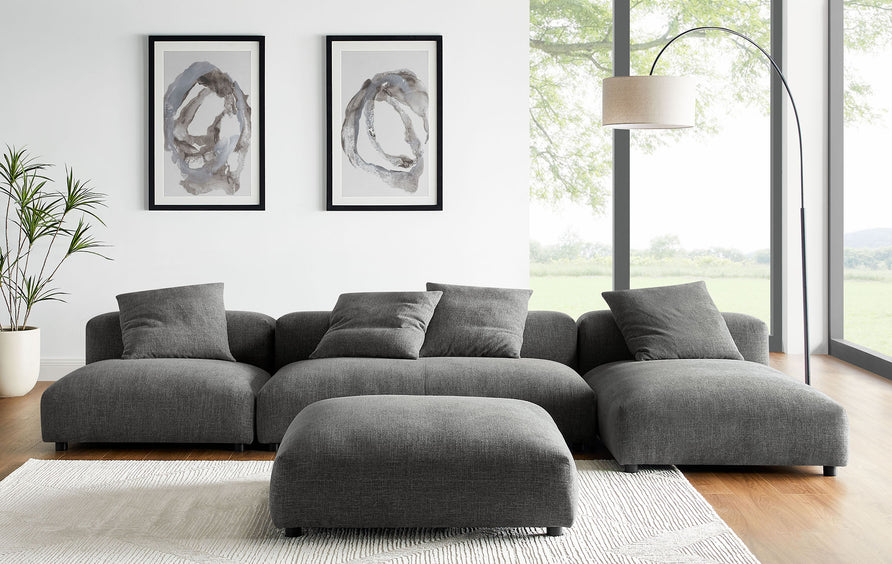 Reed 4-Piece Modular Upholstered Fabric Sectional Sofa With Ottoman in Charcoal