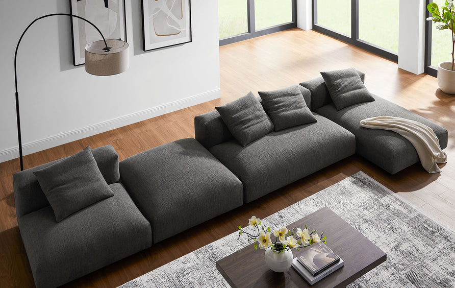 Reed 4-Piece Modular Upholstered Fabric Sectional Sofa With Ottoman in Charcoal