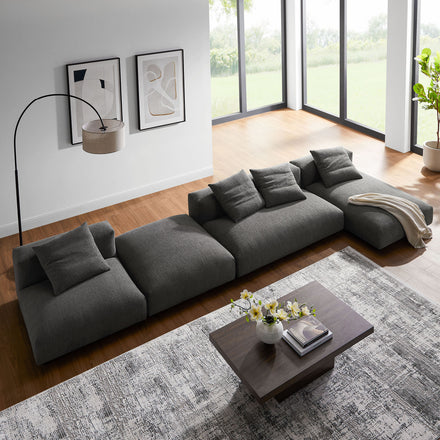 Solace 4-Piece Modular Upholstered Fabric Sectional Sofa With Ottoman in Charcoal