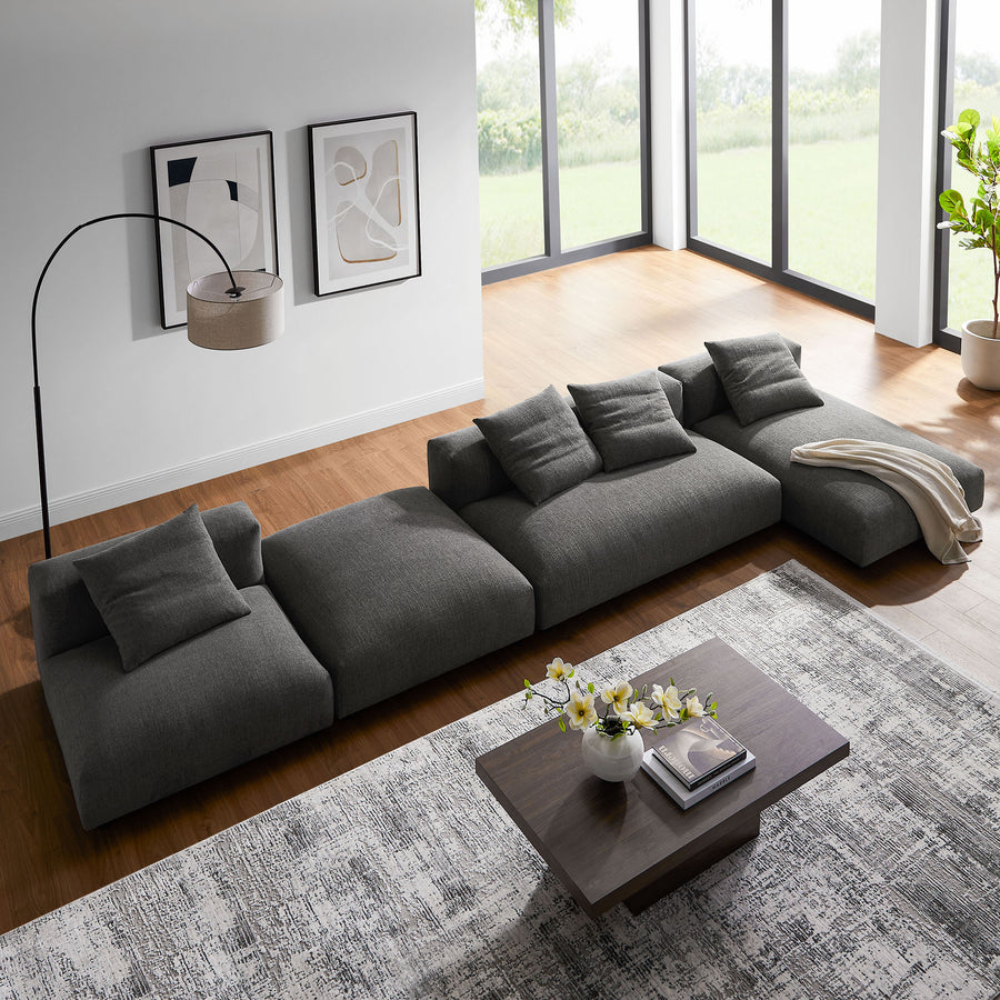 Reed 4-Piece Modular Upholstered Fabric Sectional Sofa With Ottoman in Charcoal