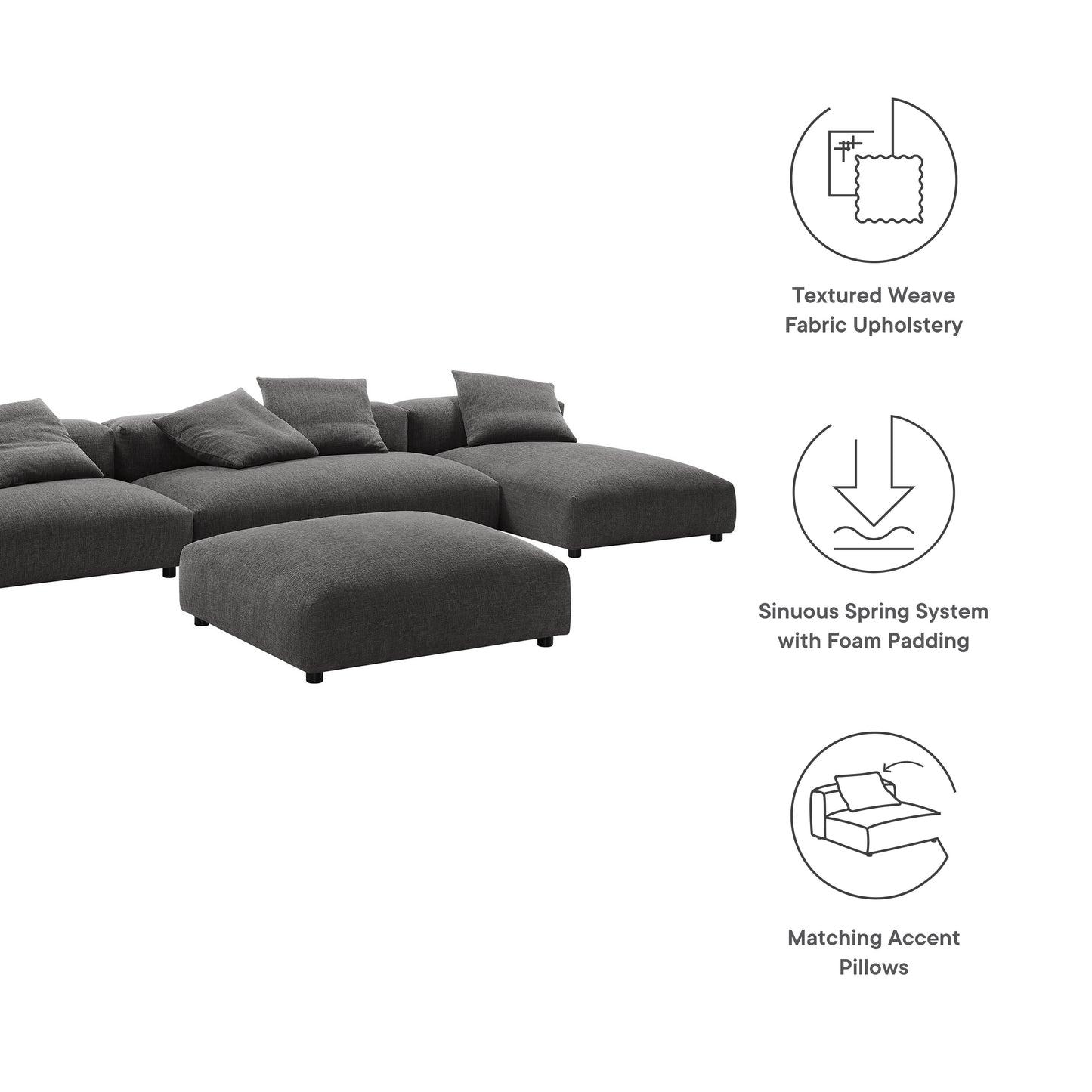 Solace 4-Piece Modular Upholstered Fabric Sectional Sofa With Ottoman by Furniture for America