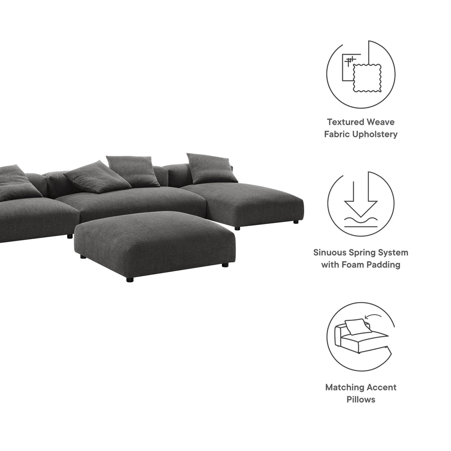 Reed 4-Piece Modular Upholstered Fabric Sectional Sofa With Ottoman in Charcoal