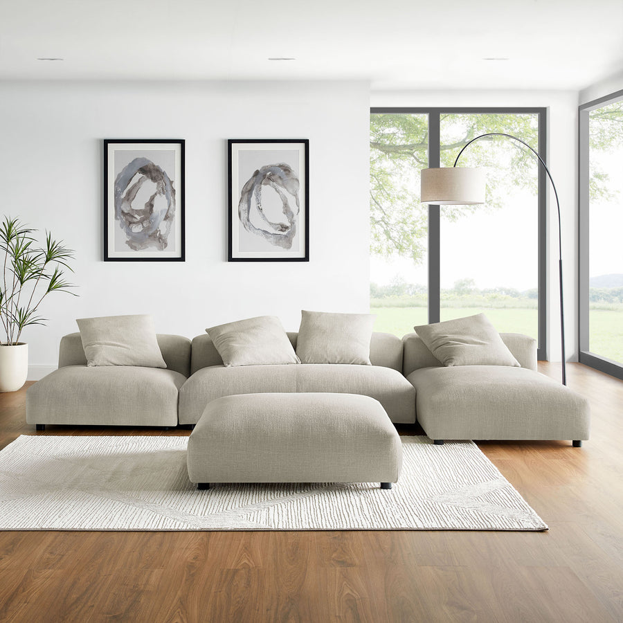 Reed 4-Piece Modular Upholstered Fabric Sectional Sofa With Ottoman in Linen