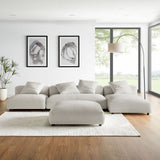 Reed 4-Piece Modular Upholstered Fabric Sectional Sofa With Ottoman in Salt