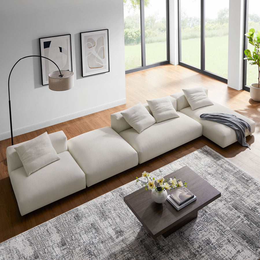 Reed 4-Piece Modular Upholstered Fabric Sectional Sofa With Ottoman in Salt