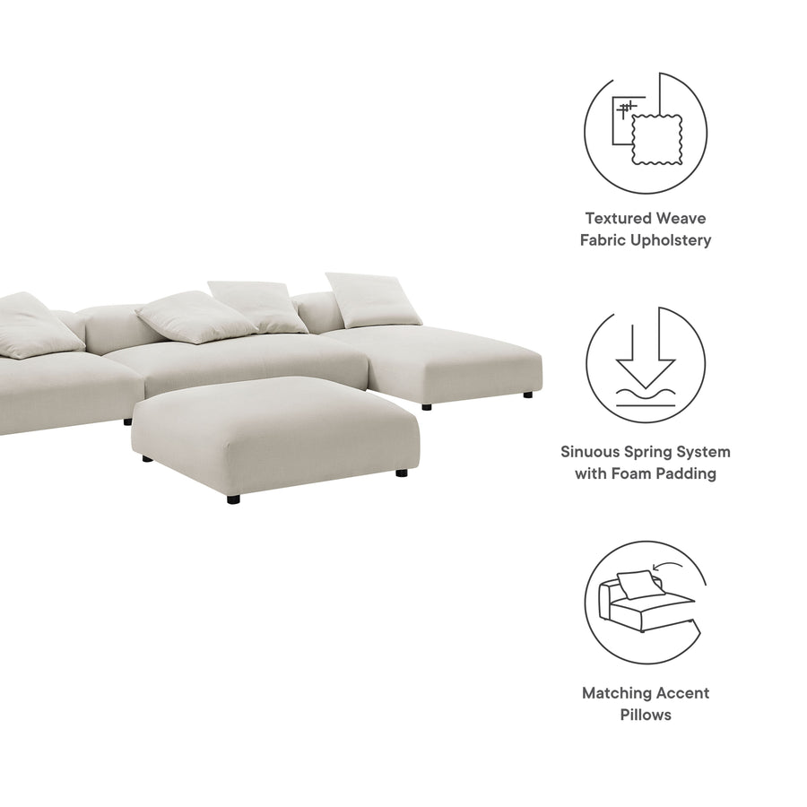 Reed 4-Piece Modular Upholstered Fabric Sectional Sofa With Ottoman in Salt