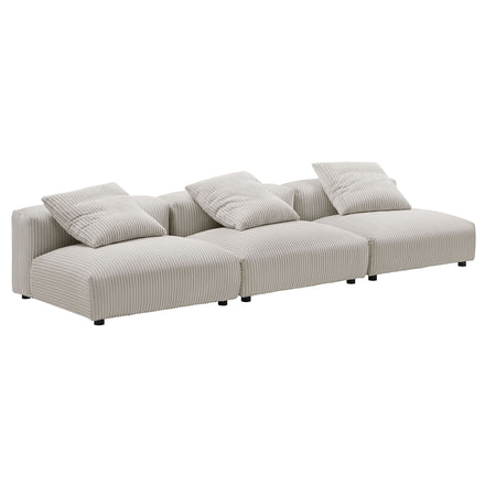 Solace 3-Piece Modular Corduroy Upholstered Sofa in Almond