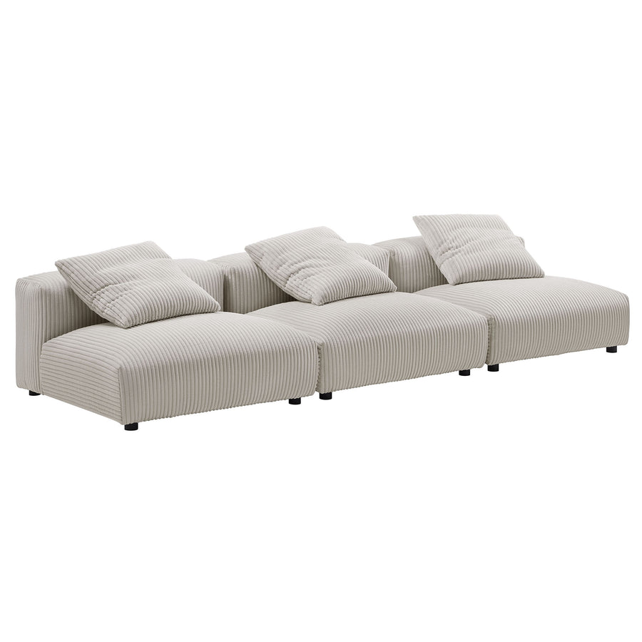 Reed 3-Piece Modular Corduroy Upholstered Sofa in Almond