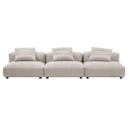 Solace 3-Piece Modular Corduroy Upholstered Sofa in Almond