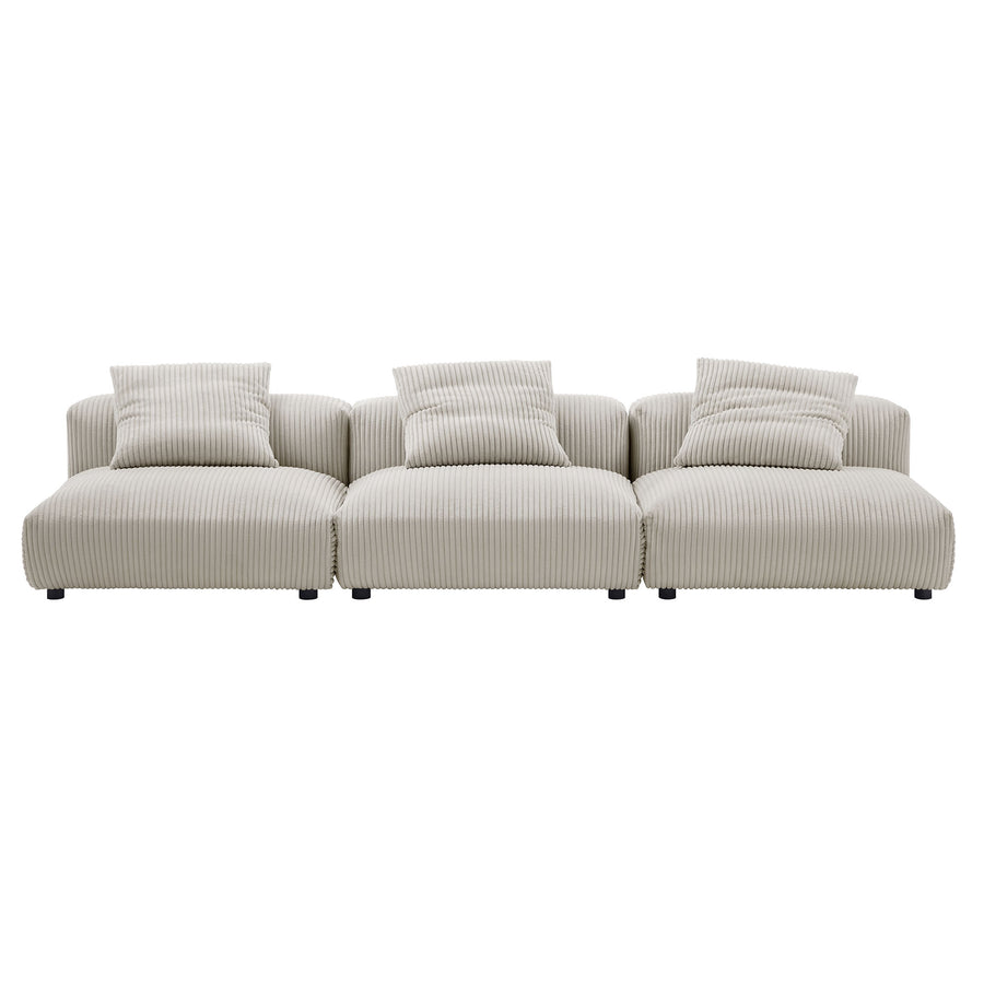 Reed 3-Piece Modular Corduroy Upholstered Sofa in Almond