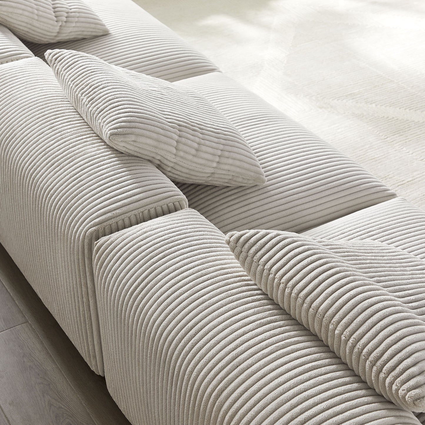 Reed 3-Piece Modular Corduroy Upholstered Sofa in Almond