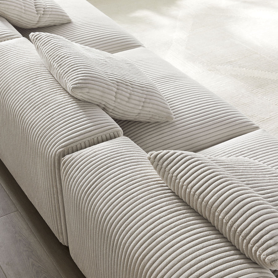 Reed 3-Piece Modular Corduroy Upholstered Sofa in Almond
