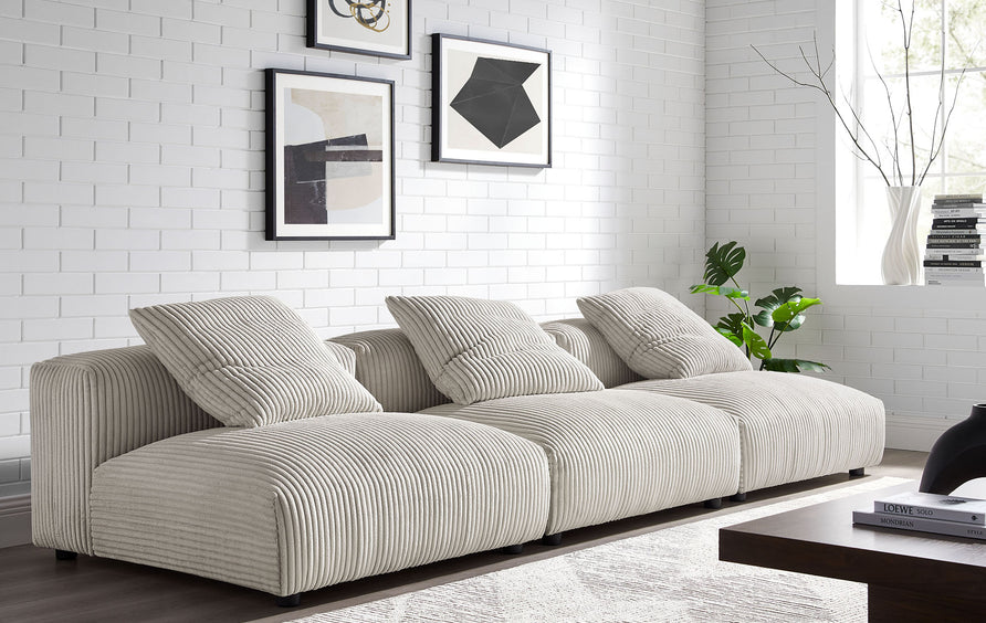 Reed 3-Piece Modular Corduroy Upholstered Sofa in Almond