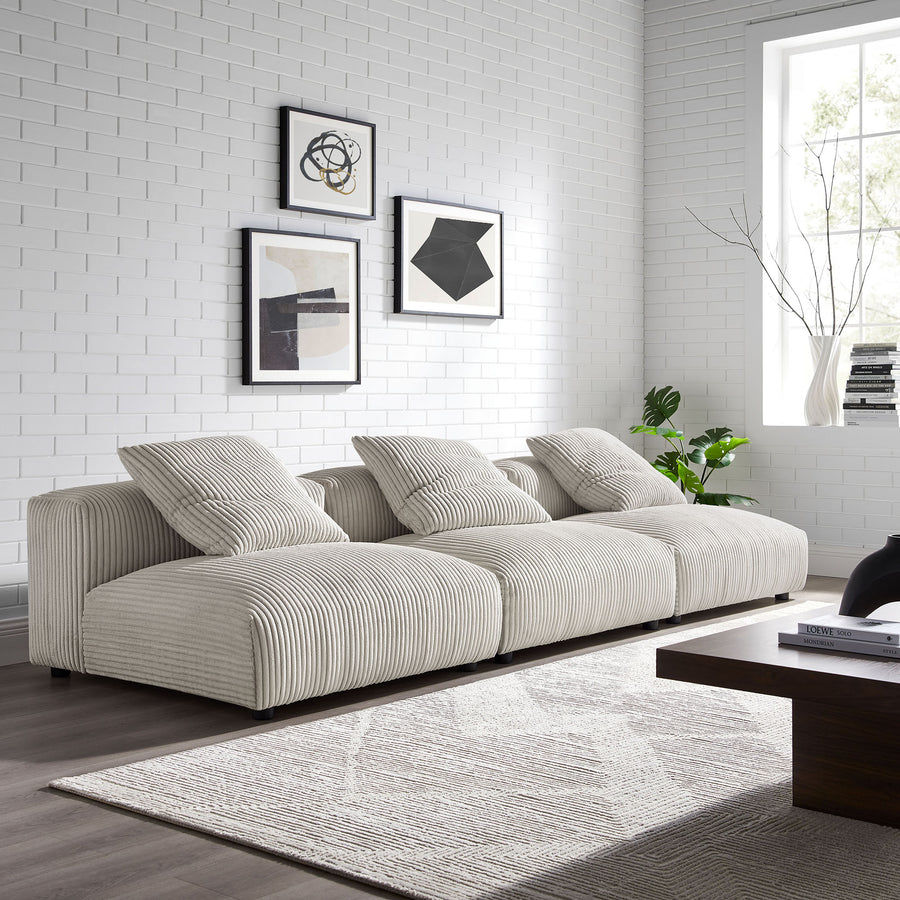 Reed 3-Piece Modular Corduroy Upholstered Sofa in Almond