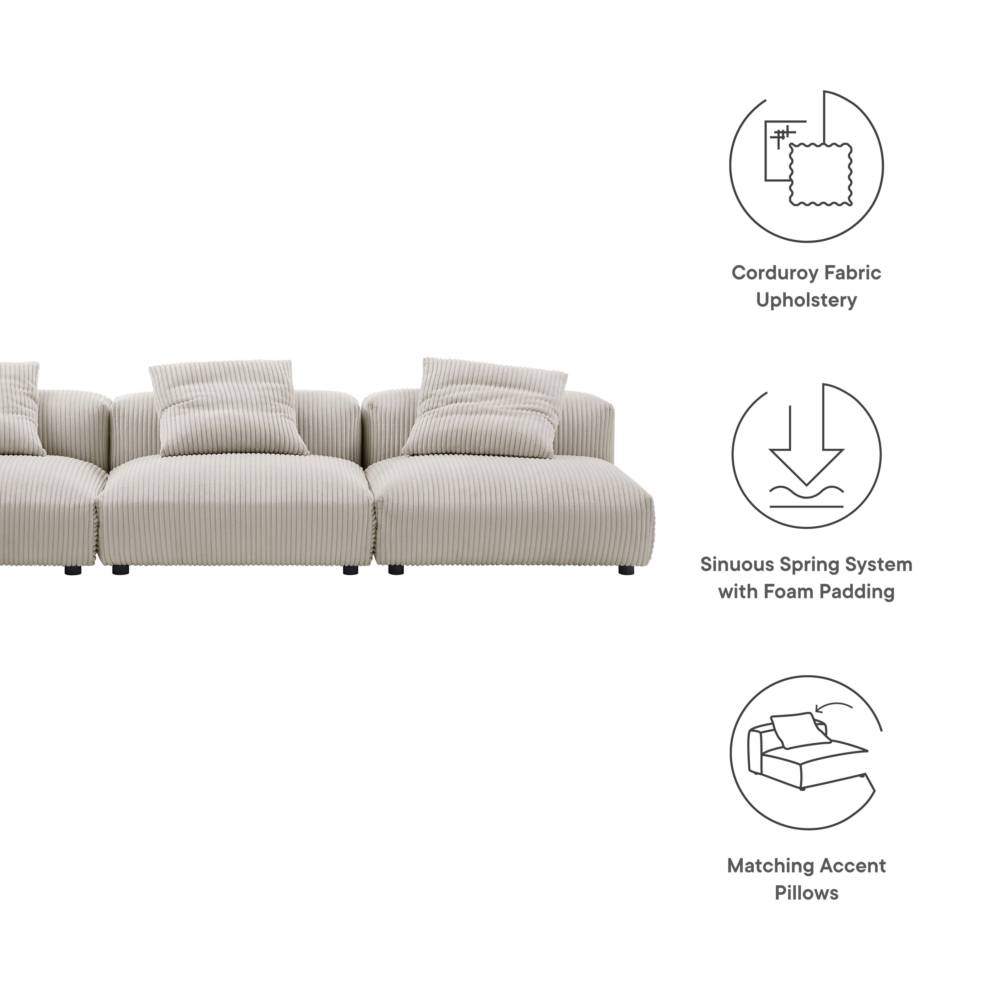Solace 3-Piece Modular Corduroy Upholstered Sofa by Furniture for America
