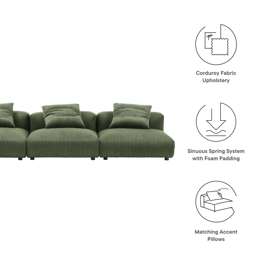 Reed 3-Piece Modular Corduroy Upholstered Sofa in Fern