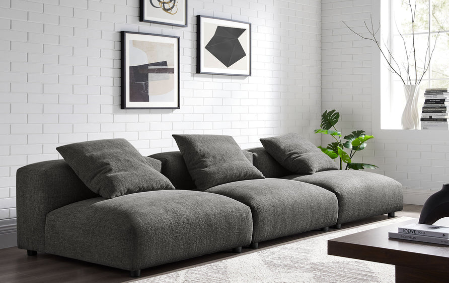 Reed 3-Piece Modular Upholstered Fabric Sofa in Charcoal