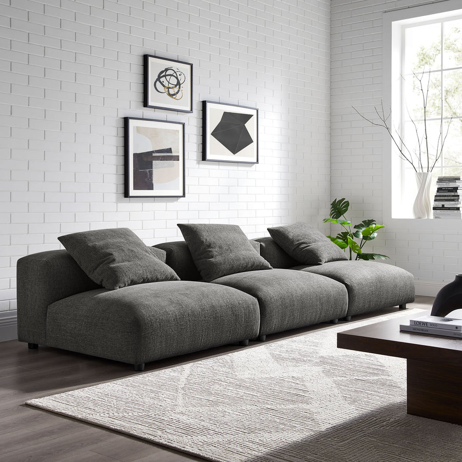 Reed 3-Piece Modular Upholstered Fabric Sofa in Charcoal
