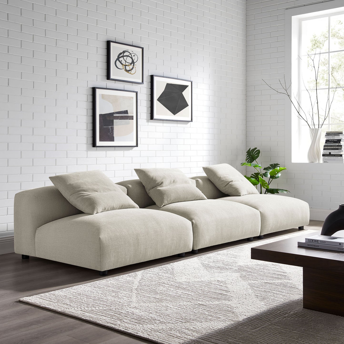 Reed 3-Piece Modular Upholstered Fabric Sofa in Linen