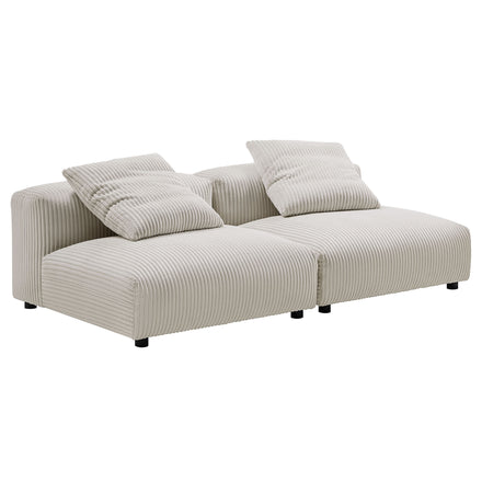 Solace 2-Piece Modular Corduroy Upholstered Sofa in Almond