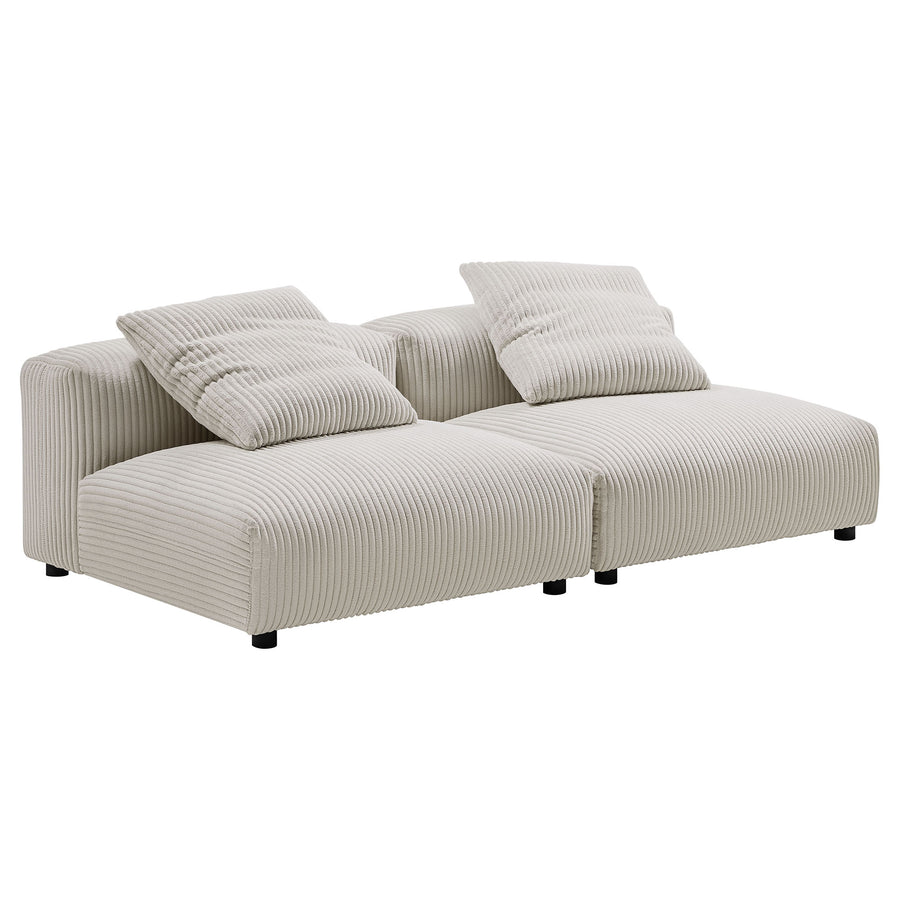 Reed 2-Piece Modular Corduroy Upholstered Sofa in Almond