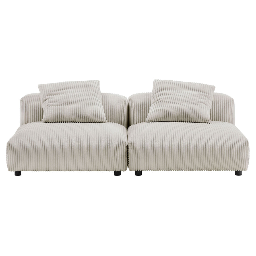 Reed 2-Piece Modular Corduroy Upholstered Sofa in Almond