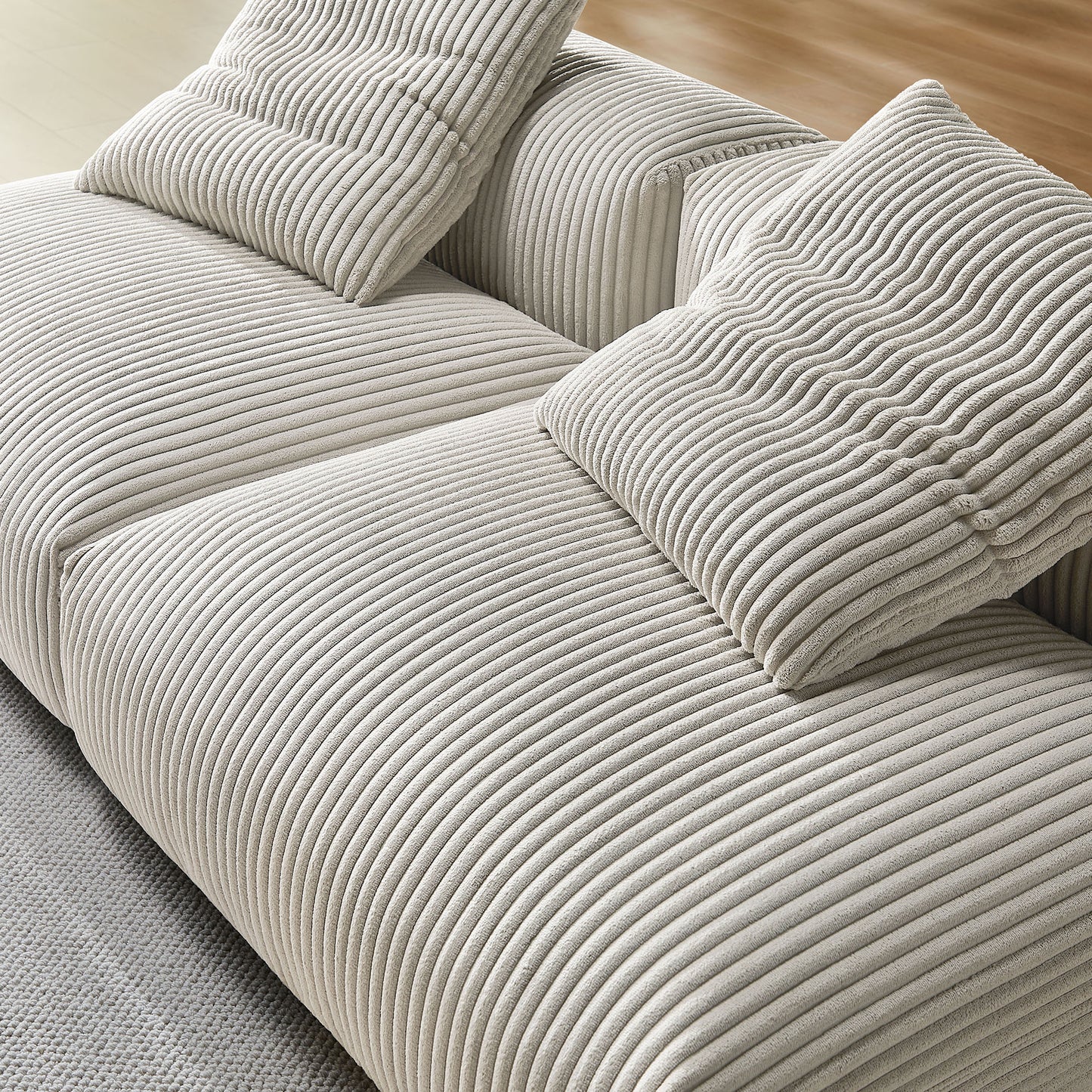 Reed 2-Piece Modular Corduroy Upholstered Sofa in Almond