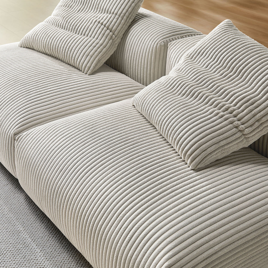Reed 2-Piece Modular Corduroy Upholstered Sofa in Almond
