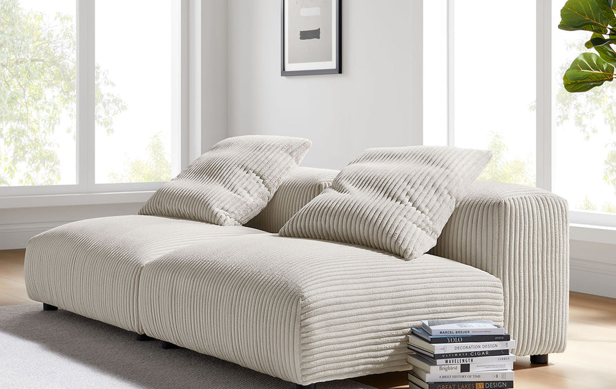 Reed 2-Piece Modular Corduroy Upholstered Sofa in Almond