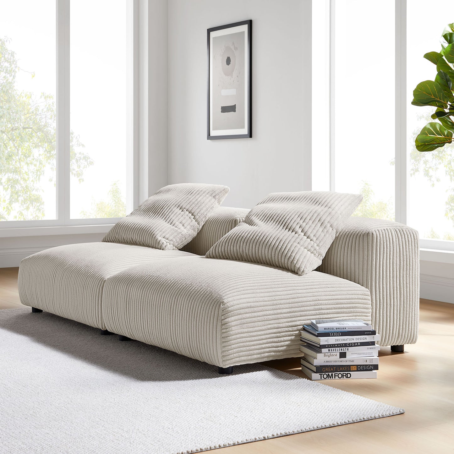 Reed 2-Piece Modular Corduroy Upholstered Sofa in Almond
