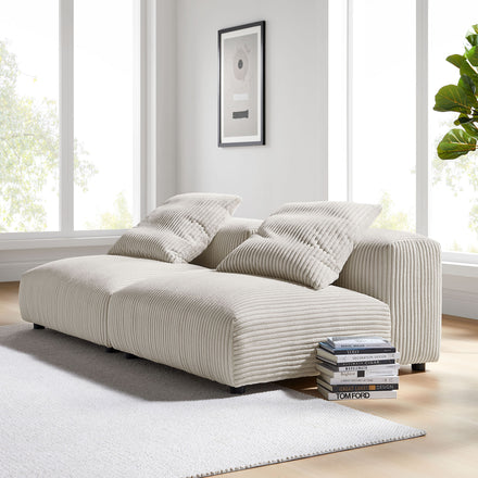 Solace 2-Piece Modular Corduroy Upholstered Sofa in Almond