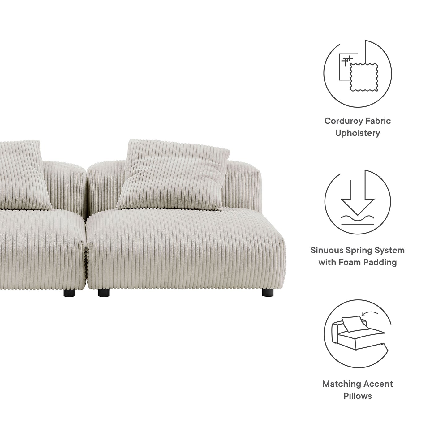Solace 2-Piece Modular Corduroy Upholstered Sofa by Furniture for America