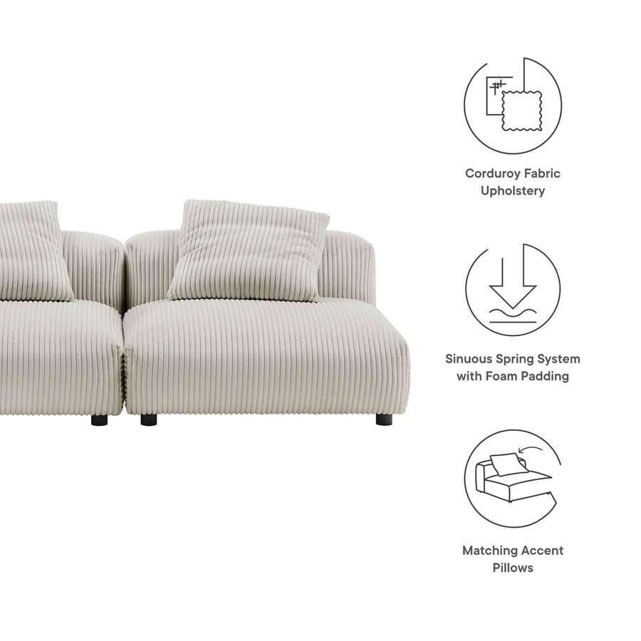 Reed 2-Piece Modular Corduroy Upholstered Sofa in Almond