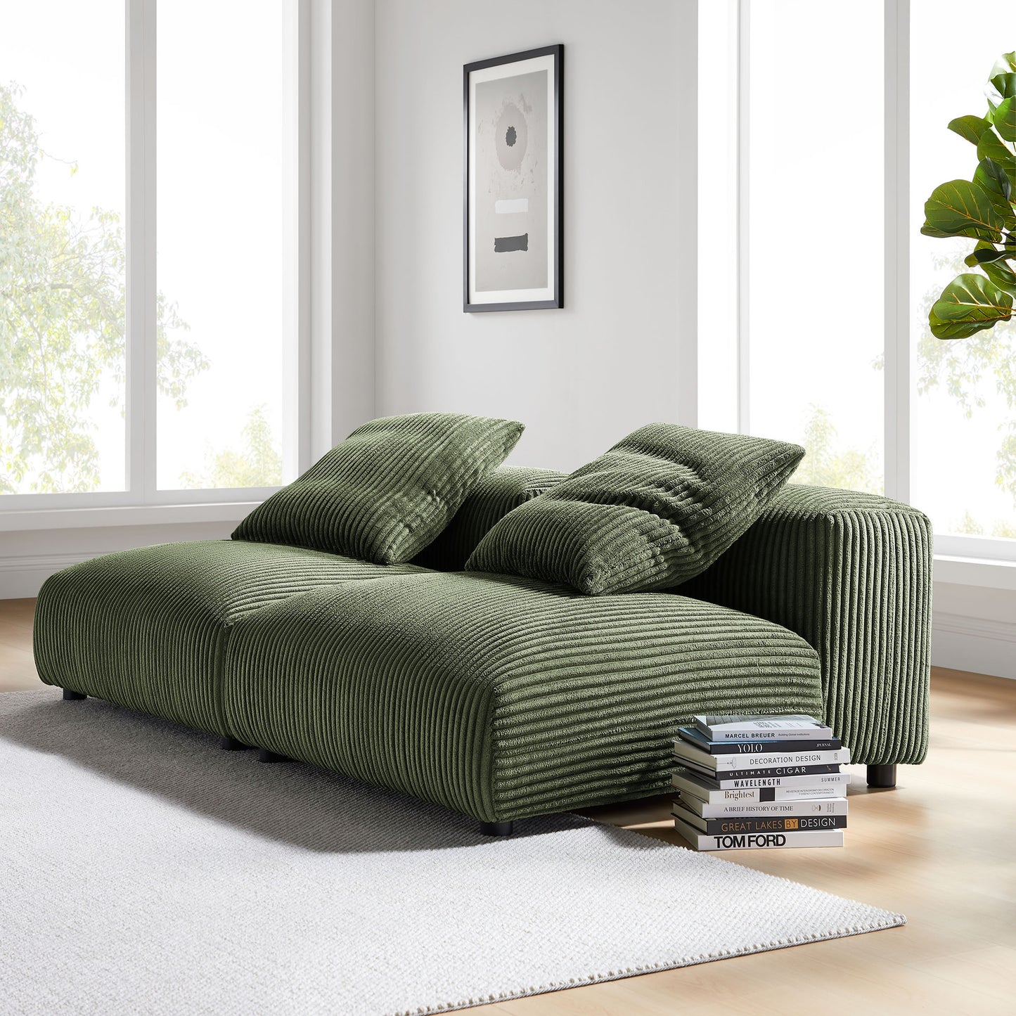 Reed 2-Piece Modular Corduroy Upholstered Sofa in Fern