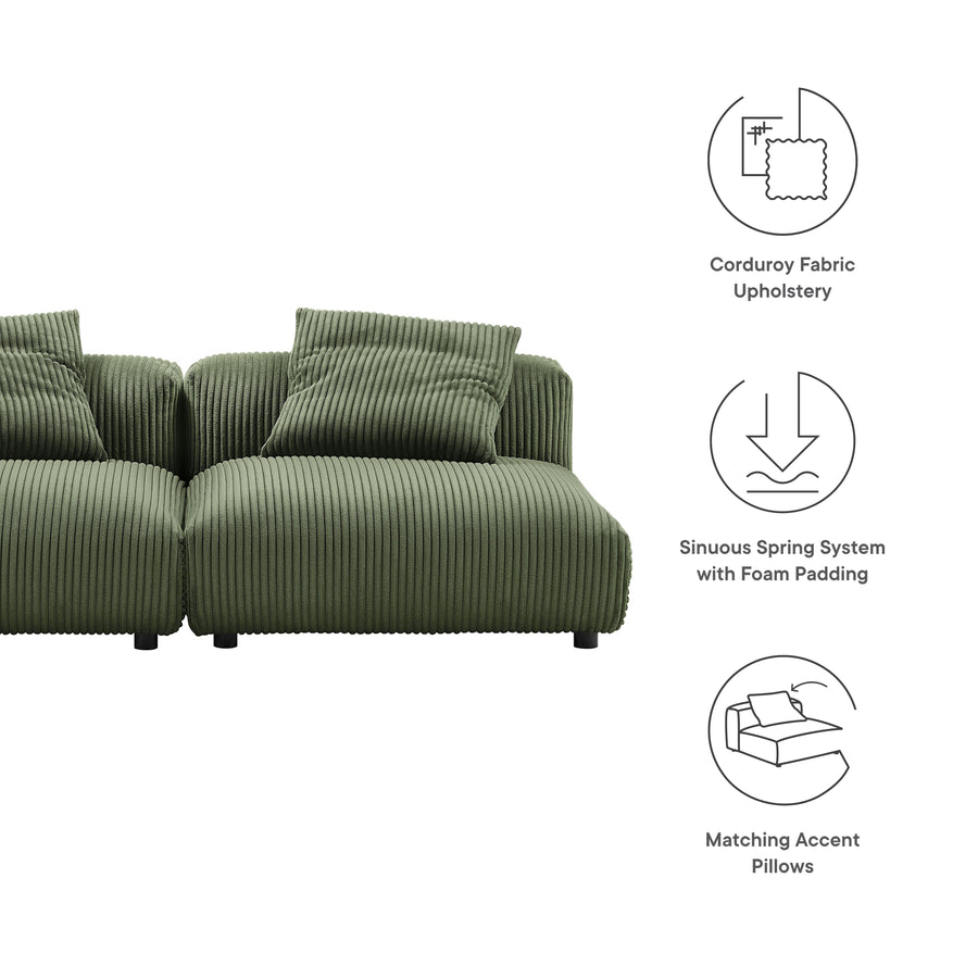 Reed 2-Piece Modular Corduroy Upholstered Sofa in Fern