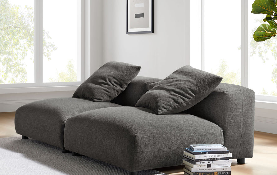 Reed 2-Piece Modular Upholstered Fabric Sofa in Charcoal