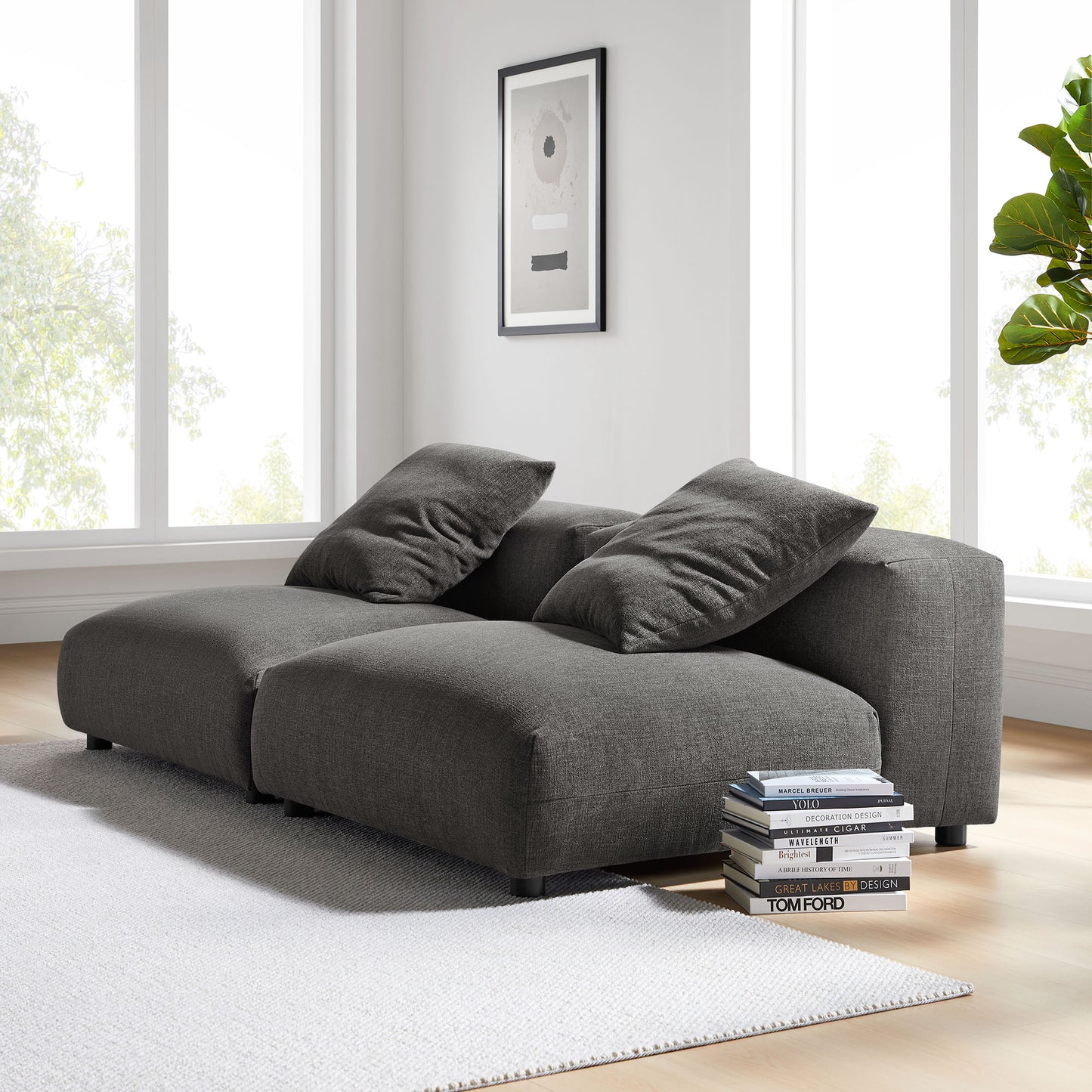 Reed 2-Piece Modular Upholstered Fabric Sofa in Charcoal