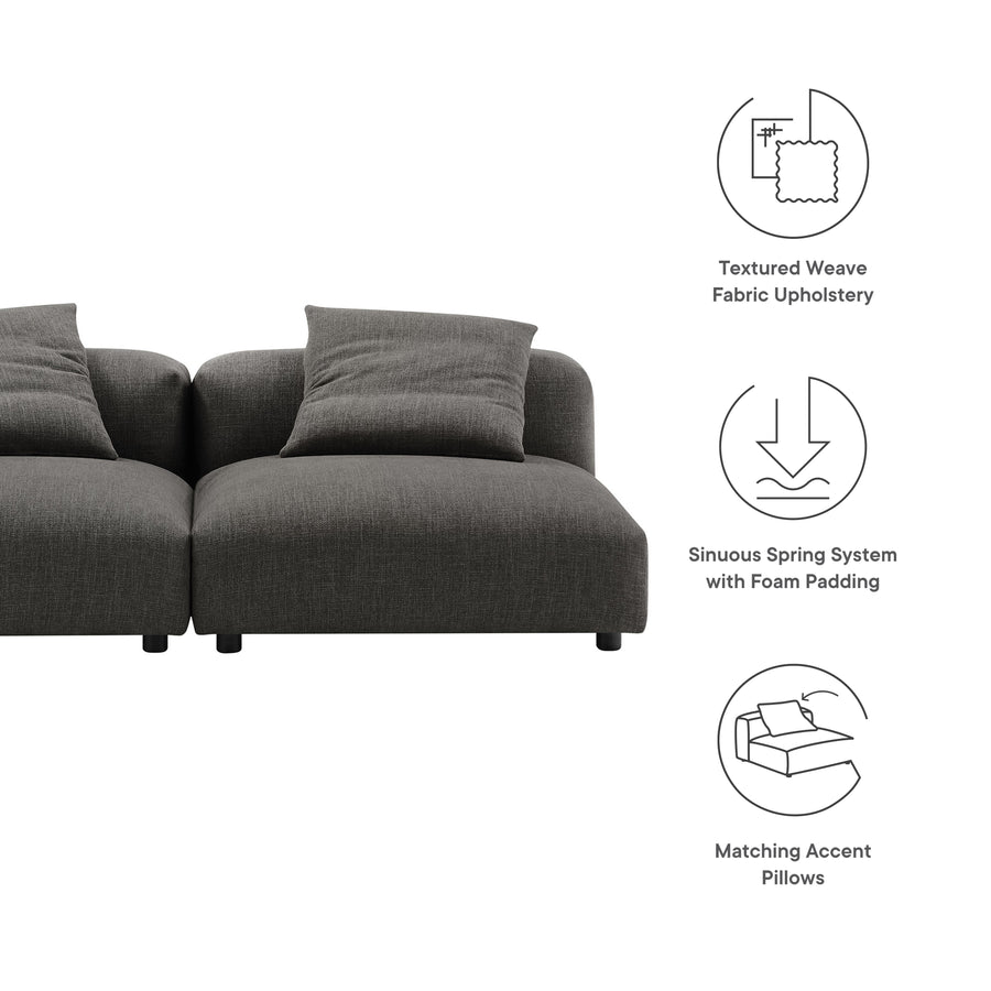 Reed 2-Piece Modular Upholstered Fabric Sofa in Charcoal