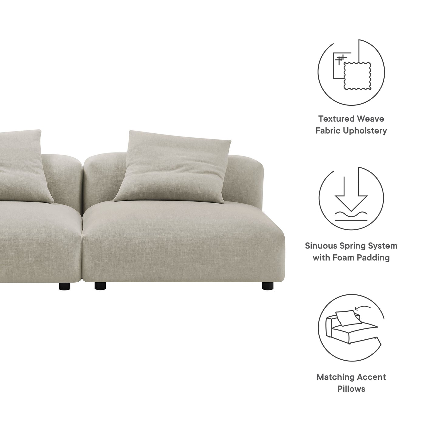 Solace 2-Piece Modular Upholstered Fabric Sofa by Furniture for America