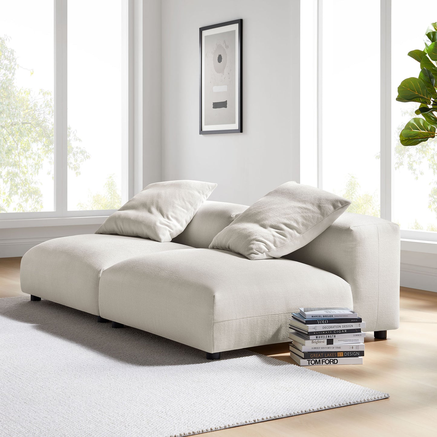 Reed 2-Piece Modular Upholstered Fabric Sofa in Salt