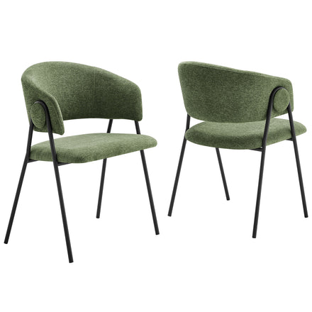 Nella Upholstered Heathered Chenille Dining Chairs Set of 2 in Eucalyptus Black