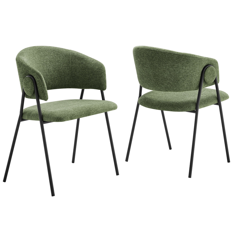 Ronan Upholstered Heathered Chenille Dining Chairs Set of 2 in Eucalyptus Black