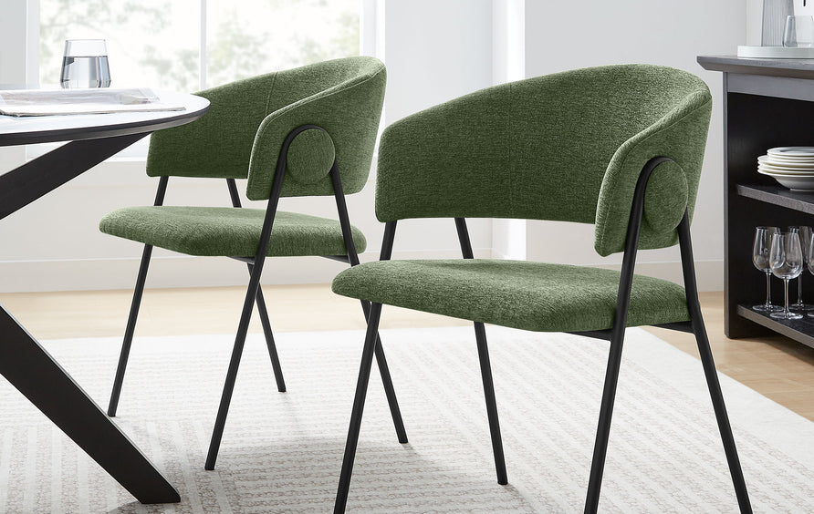 Ronan Upholstered Heathered Chenille Dining Chairs Set of 2 in Eucalyptus Black
