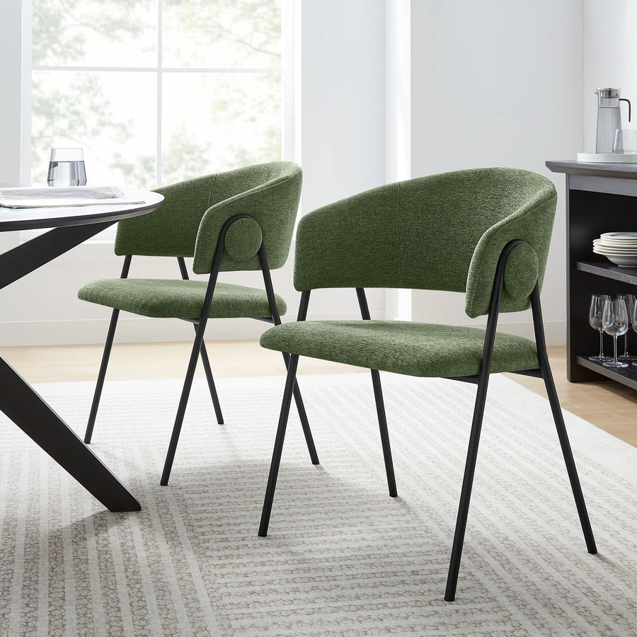 Ronan Upholstered Heathered Chenille Dining Chairs Set of 2 in Eucalyptus Black