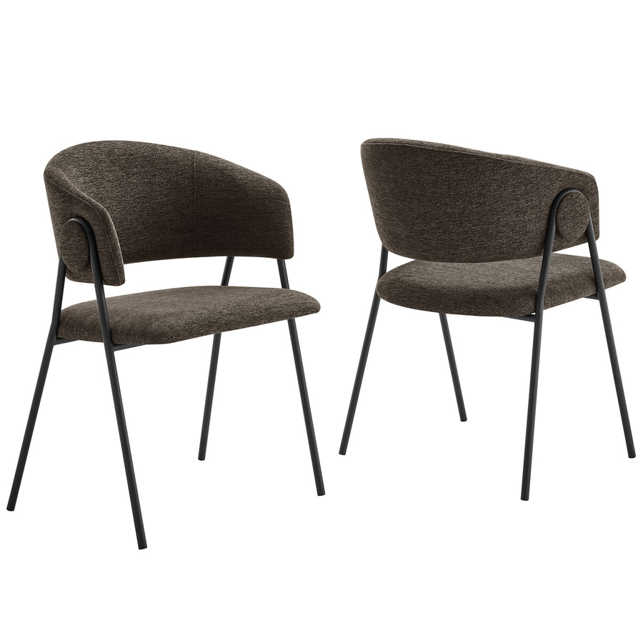 Ronan Upholstered Heathered Chenille Dining Chairs Set of 2 in Java Black