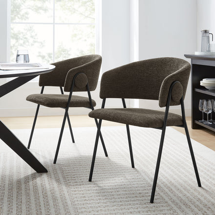Nella Upholstered Heathered Chenille Dining Chairs Set of 2 in Java Black