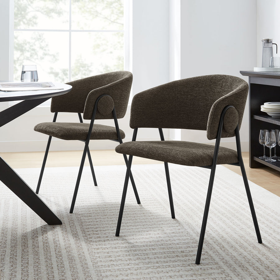 Ronan Upholstered Heathered Chenille Dining Chairs Set of 2 in Java Black